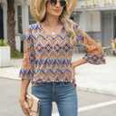 Rapbin 3/4 Length Sleeve Womens Tops Summer Lace Ruffles Sleeve T Shirts V-Neck Dressy Casual Trendy Tunic Blouses (M)