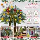 2 Pack 18" Lighted Outdoor Christmas Urn Filler with Remote & Timer, 60 LEDs Pre-lit Snowy Artificial Xmas Tree Planter Insert, Velvet Bows for Front Porch, Yard Decor(Olive Green)