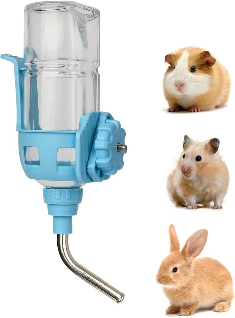 Guinea Pig Water Bottle, Small Animal Plastic Buckle no drip Glass Water Dispenser, Suitable for Hamsters, pet Rabbits, Rats, Mouse, Totoro, Hedgehogs (Blue)
