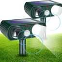 2 Pack Ultrasonic Animal Repellent Outdoor,Deer Repellent Devices Cat Repeller Waterproof with Strobe Light,Keep Squirrel Rabbit Raccoon Skunk Out of Garden Farm Yard Animal Deterrent Device,Green