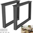 Metal Table Legs 16'' Hight 17.7'' Wide Heavy Duty Furniture Legs, Modern Desk Feets with Adjustable Protector Feet for Bench, Coffee End & Side Table (Rectangle Shape, 2pcs)-Black