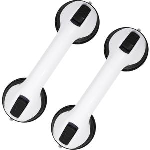 2-Pack Grab Bars for Bathtubs and Showers, 12 inch Shower Handle Suction Shower Bar, Safety Bars for Shower Chair, Bathroom Grab Bar for SeniorNo Drilling Removable (Black, 12 inch)