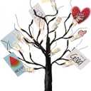 Mudder Valentine's Day Lighted Tree Wedding Gift Cards Tree Money Card Holder with 12 Clips LED Lighted Tips for Galentines 4th of July Graduation Birthday Home(Fresh Style,Black, Warm White)