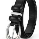 TRIWORKS Women Leather Belt for Jeans Pants Fashion Ladies Skinny Faux Leather Dress belt with Gold Buckle (Black)