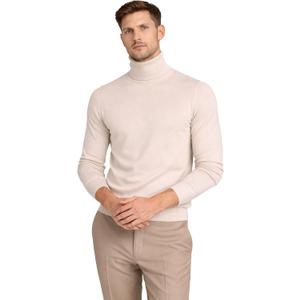 Cashmeren Men's Essential Knit Turtleneck Sweater 100% Merino Wool Long Sleeve Roll Neck Pullover (Beige), M