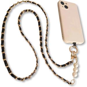 Fashion Black Pearl Cell Phone with Lanyard Pearl Clip Design,Beach Vacation Essentials,Fashionable Cell Phone Chain and Purse Straps Replacement Crossbody