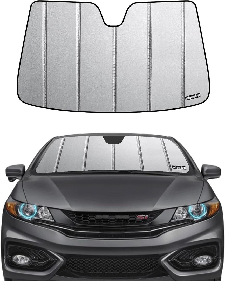 Pigenius Windshield Sunshade for Honda Civic Sedan 2012-2015, Premium Grey Leather Finish