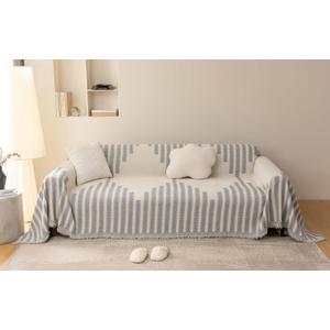 SmoBe Sofa Covers Washable, Chenille Sofa Covers for 3 Cushion Couch, Reversible Non Slip Futon Cover L Shape Sofa Cover, Pet Couch Cover with Tassel, Sofa Slipcovers 71" X 118" - Grey