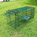 Collapsible Humane Live Animal Cage Trap No-Kill Trapping Kit for Humane Catch Release Rabbits, Stray Cat, Squirrel, Raccoon, All Fit Sized Animals, Heavy Duty, 2-Door 26" x 9.5" x 10.2", Hidden Green