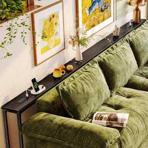 Huuger 110.2 Inch Behind Couch Table with 2 Power Outlets and USB-C Ports, Extra Long Narrow Sofa Table for Sectional Sofa, Skinny Console Table with Anti-Bump Pads, for Living Room, Black