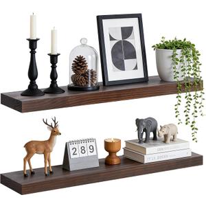 30x6.8x1.7in Solid Wood Floating Wall Shelf Set of 2 Walnut Finish, 30x6.8x1.7-2pack