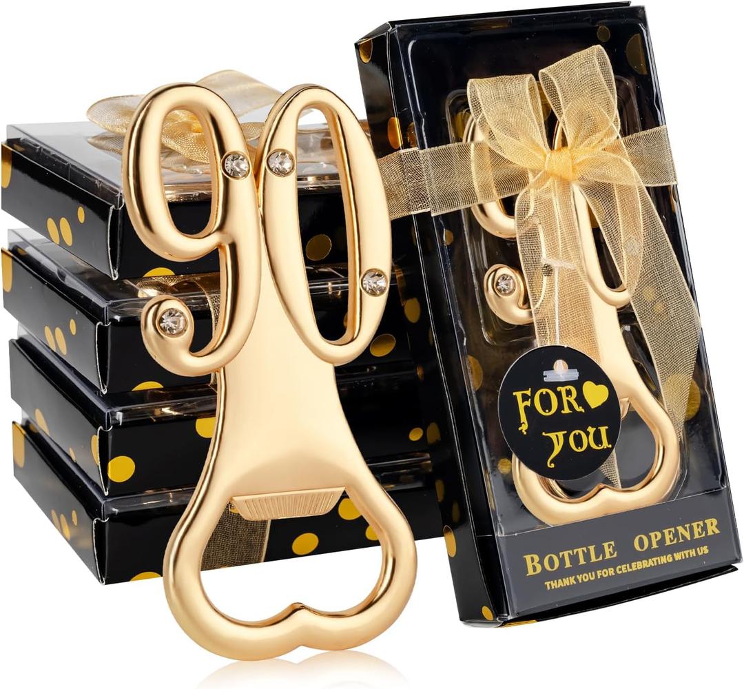 24 Packs of 90th Party Favors Bottle Openers for Birthday, Anniversary, and Wedding Guests Perfect Souvenirs with Gift Boxes and Decorations for Adults