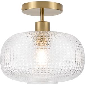 Gold Semi Flush Mount Ceiling Light Fixture - Hallway Light Fixtures Ceiling Mount - Glass Close to Ceiling Lighting for Bathroom Entryway Bedroom, C2503-BG