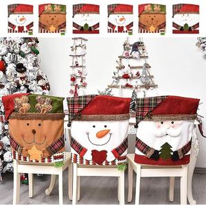 Santa Claus Snowman Christmas Dining Room Chair Back Cover Set of 6, Removable Washable Chair Protector for Home, Restaurant,Christmas Dinner Chairs Cover Decoration
