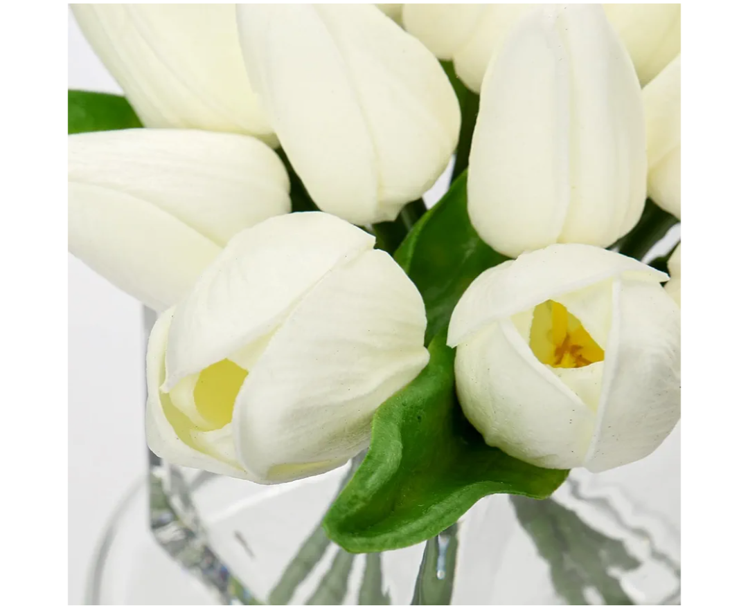White Artificial Flower Tulips PU Real Touch Tulips for Home Wedding Decoration Brides Hand Holding Bouquet Artificial Flower Decoration (Type-White)