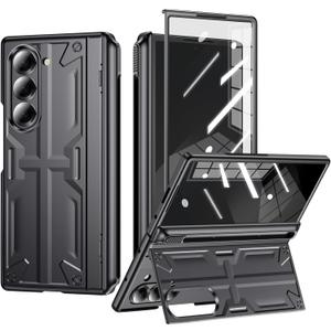 for Samsung Z-Fold-6 Pen Case: Slim Hinge Stand Case with Screen Protector - Support Wireless Charging - Soft Full Body Protective Phone Cover for Galaxy Z Fold6 Black