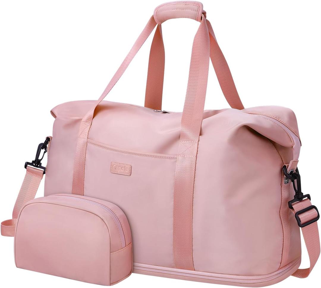 Expandable Travel Duffle Bags Weekender Overnight Bags for Women Men Hospital Bag for Women Labor Delivery with Toiletry Bag Waterproof (Pink)