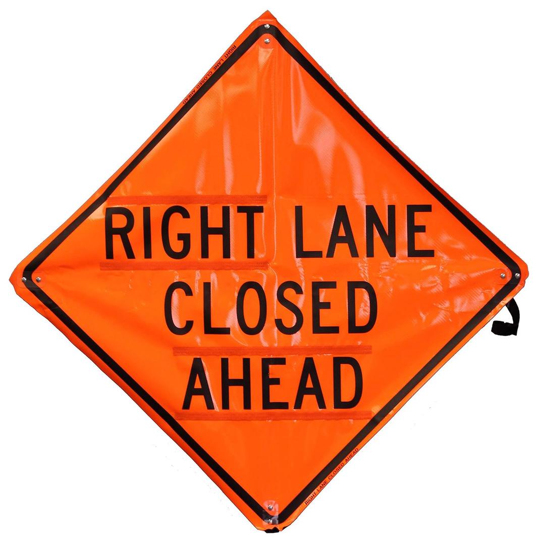 Roll-Up Sign-36" Nonreflect Vinyl-Right Lane Closed Ahead