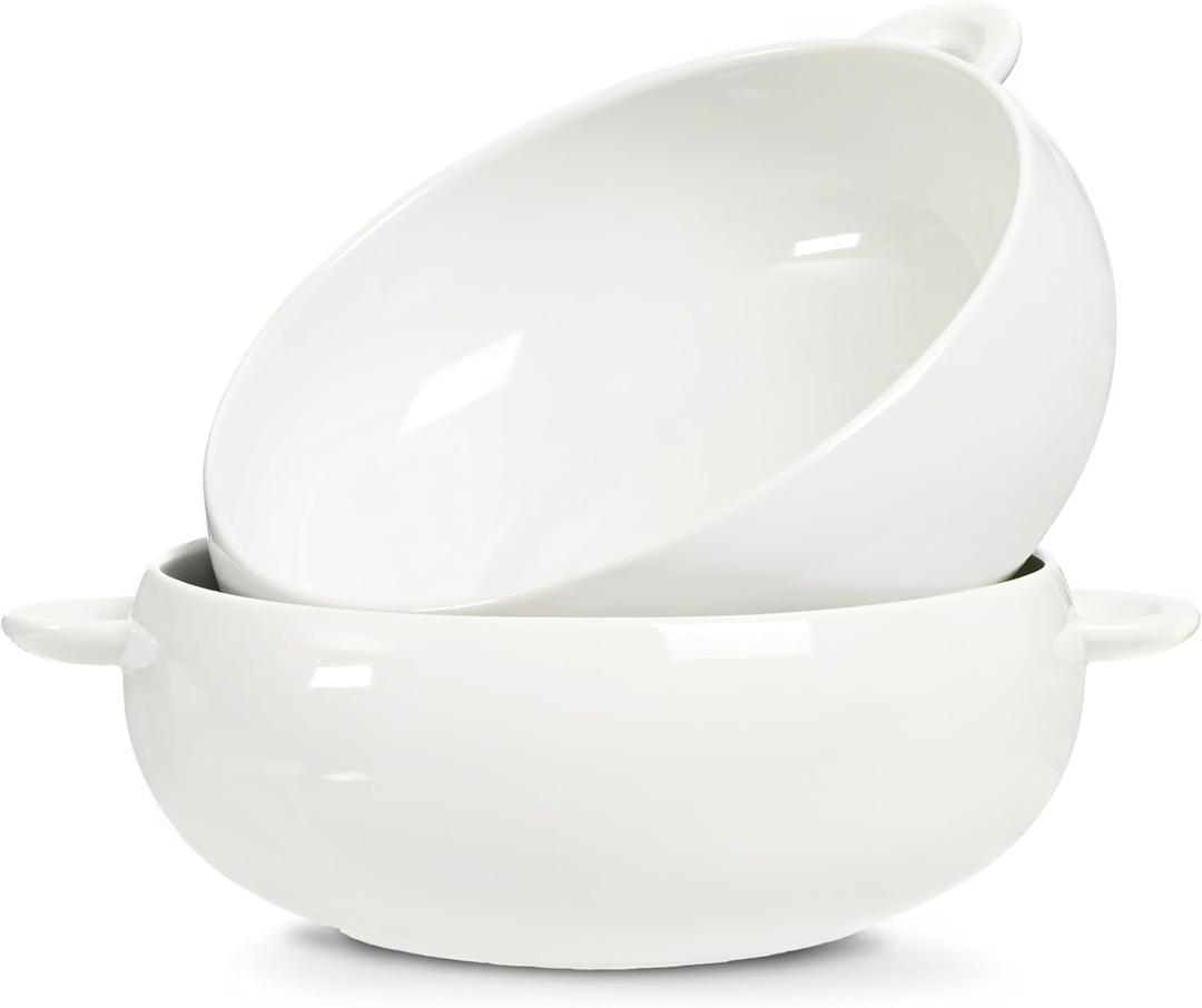 DAILY RITMO Large Serving Bowls with Handles 2-Pack Set | 8.5" Size | Serve Side Dishes, Salad, Pasta, Versatile Mixing, Noodle, Pho and Ramen