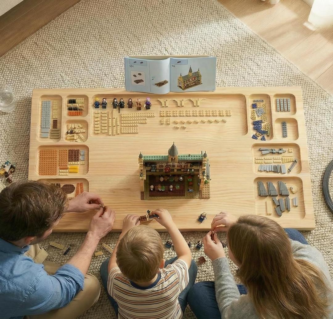 WOOD CITY Building Baseplate Table for Lego, Building Tray Board with Storage and Classify, Activity Sensory Platform Table for Adults Children and Seniors with Lazy Susan, 41.3 x 21.6 x 1.2 inches