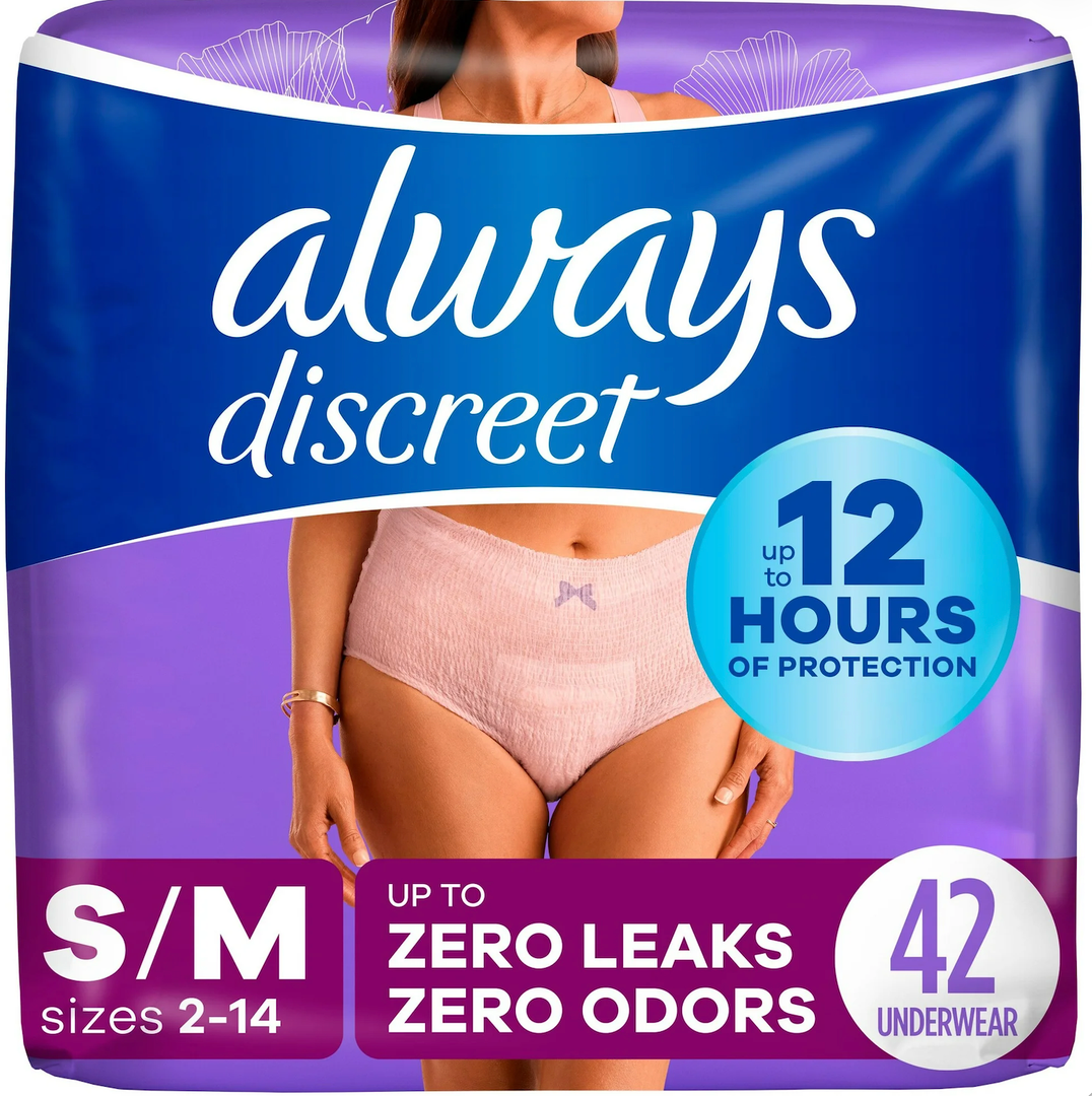 2 Packs Always Discreet Adult Incontinence Underwear for Women, Size S/M, 42 CT