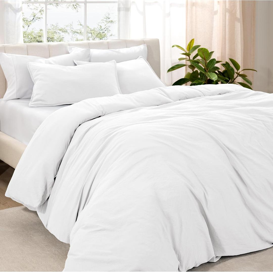 Bare Home Microfiber Duvet Cover Set - Ultra Soft Washed Microfiber - Queen Size - Linen-Like Look - Easy Care - Breathable Fabric - Our Softest Duvet Cover Set (Queen, White) (No Comforter)
