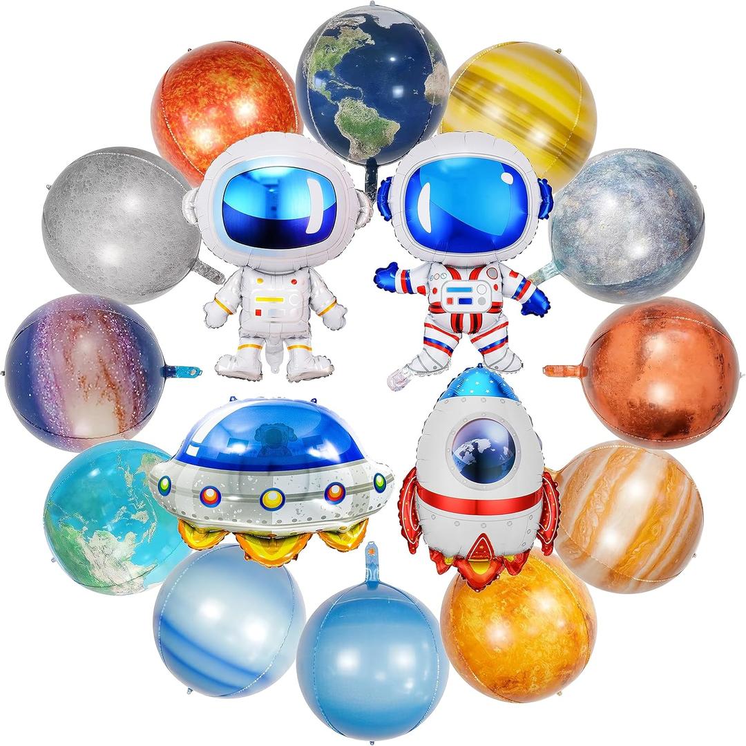 16 Pieces Galaxy Space Balloons - Large Outer Themed Decorations Rocket Spaceship Astronaut Planet Foil Balloons for Kids Birthday Baby Shower Party Supplies