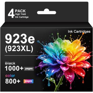 923e 923XL Ink Cartridges Combo Pack for HP Printers 8130e 8125e 8120e 8138e Replacement for HP 923 Ink Cartridges for OfficeJet Pro 8130e 8120 8122 8125 8130 Printers(4-Pack, BK/C/M/Y)