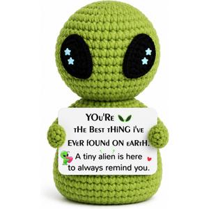 3 x Love Gifts for Him Her Boyfriend Girlfriend, Crochet Alien Valentine's Day Anniversary Birthday Gifts for Husband Wife, Funny Romantic Men Women Couple Gift, Positive Desk Decor
