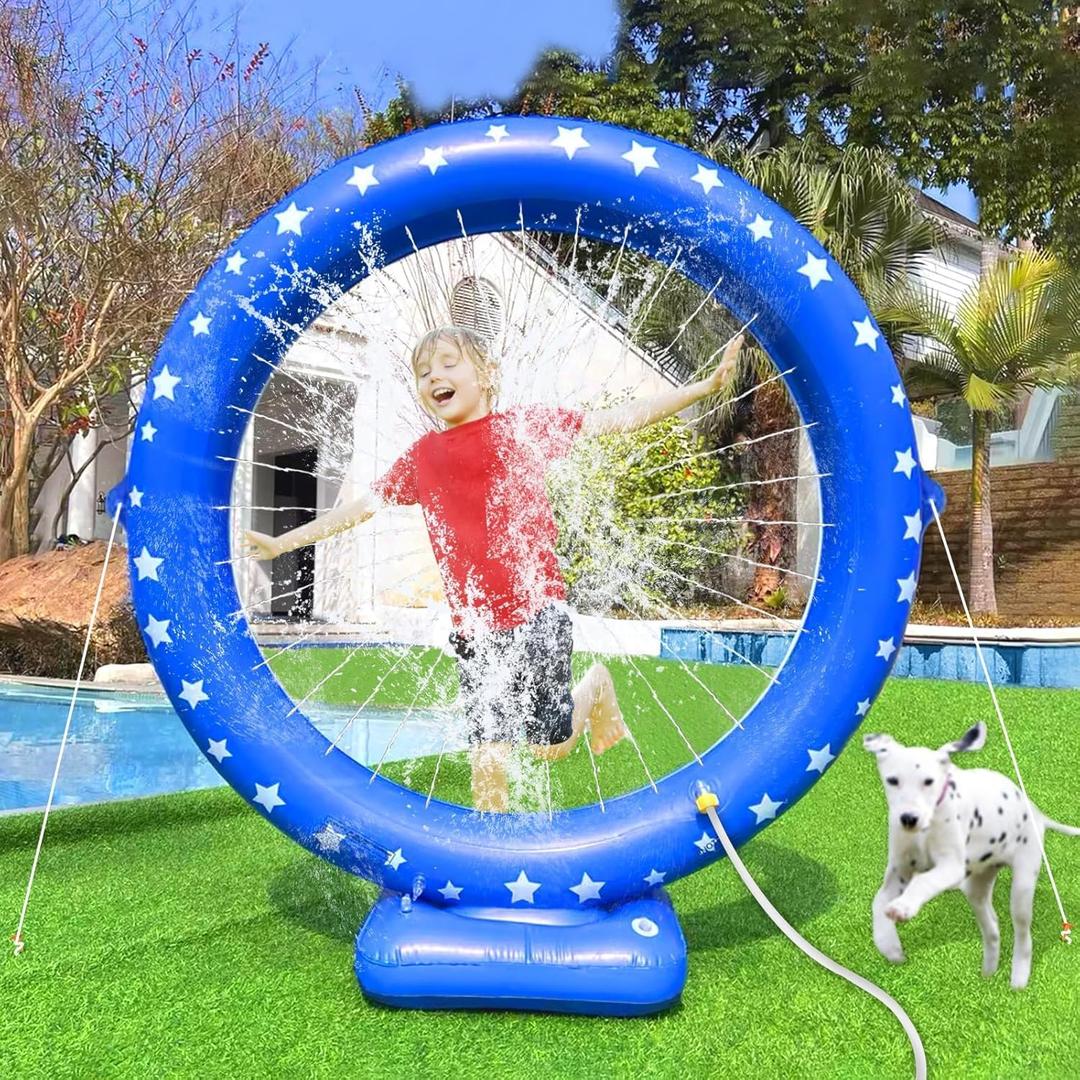 iGeeKid Sprinkler for Kids, Inflatable Water Sprinkler Circular Ring Spray Toy Outdoor Water Toys for Kids Summer Outdoor Backyard Yard Lawn Garden, Water Party Supplies Outside Games Activities