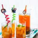 24pcs Baseball Reusable Drinking Plastic Straws for Birthday Party Favors Gift Bags Perfect for Kids Party Supplies with 2 Cleaning Brushes