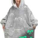 Wearable Blanket Hoodie for Kids Oversized Sherpa Blanket Hoodie for Kids Boys Girls Teens 6-13YR,Glow in The Dark Dinosaur Fossil