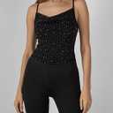 Womens Sheer Mesh Tops Glitter Sparkle Rhinestone Shirts See Through Tees Going Out Blouse SIZE S ( black )