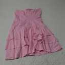 Ardrem Women Sexy Strapless Tube Dress Ruffle Tiered Mini Dresses Summer Off Shoulder Layered Dress Flowy Short Dresses 2025 Pink,M