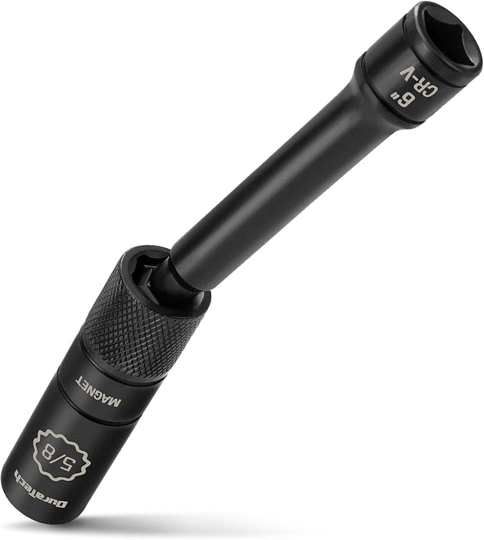 DURATECH 5/8" Swivel Magnetic Spark Plug Socket, 1MM Thin Wall Spark Plugs Socket with 12-Point, Enhanced Magnetic Head & Manganese Phosphate Coating, 3/8" Drive x 6" Total Length, Cr-V Steel Made