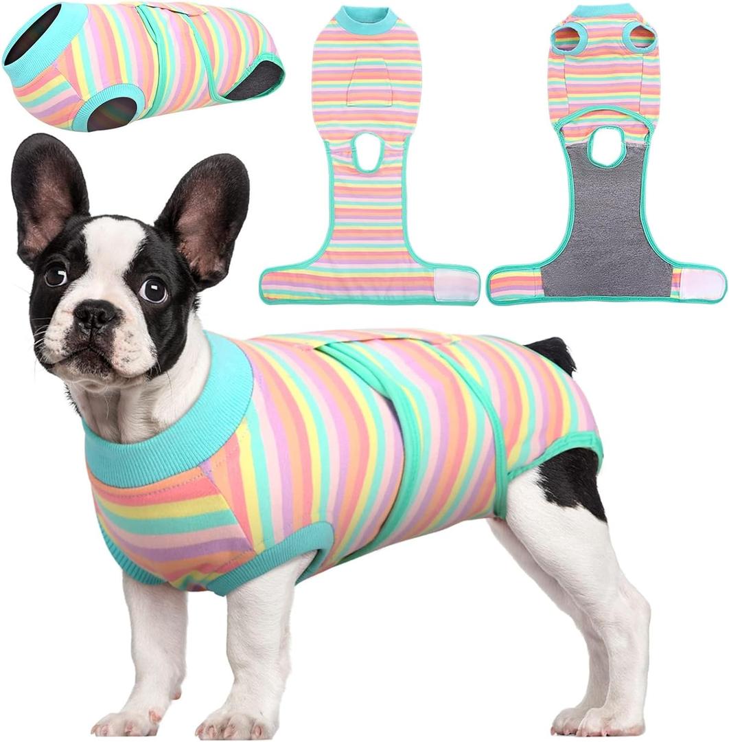 Kuoser Recovery Suit for Dogs Cats After Surgery, Professional Pet Recovery Shirt Dog Abdominal Wounds Bandages, Substitute E-Collar & Cone,Prevent Licking Dog Onesies Pet Surgery Recovery Suit (Small (Back:11.4-13.4'', Weight:7-15 LB))