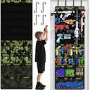 Mefirt Over the Door Organizer for Toy Guns, Toy Gun Storage Organizer with Pockets and Slots for Kids Foam Blasters, Darts, Goggles, Over Door Toy Storage Hanger for Kids Rooms, Game Rooms, Green