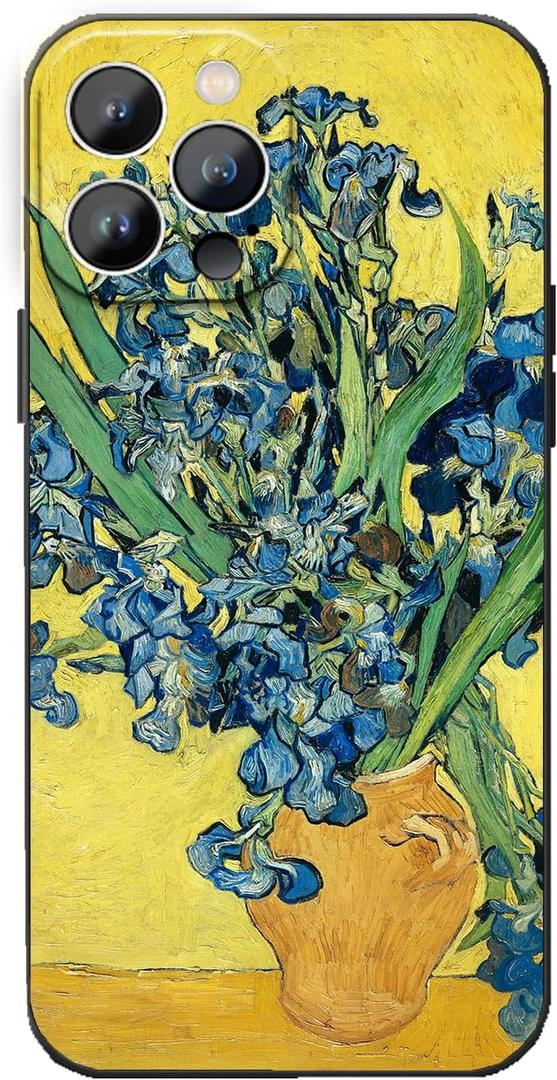 Compatable with iPhone 13 Pro Max Case,Van Gogh Yellow Blue Irises Nature Art Aesthetic Case 6.7 Inches,Full Body Bumper Shockproof Protective Cover for Women Girls,13 pro max, Irises (Yellow Background)