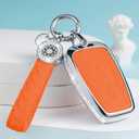 For Toyota Key Fob Cover with Keychain, Orange Leather Rhinestone Key Case Protection Shell Compatible with 2018-2022 Camry RAV4 Highlander C-HR Prius Corolla Avalon GT86
