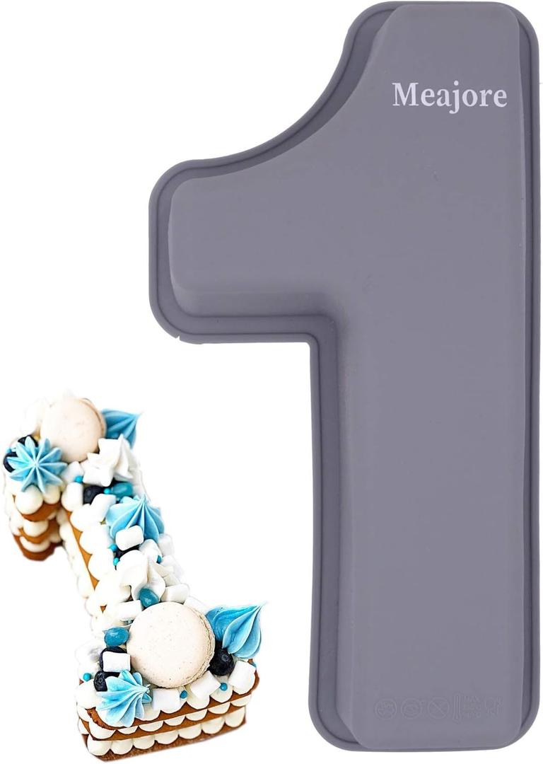 Meajore 3D Large Number Cake Mould,Silicone Baking Letter Ectangle Novel Cake Tins for Birthday Festival and Relationship Marry Anniversary Wedding Party,10 inch Number of 1