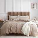 Bedsure 100% Cotton Duvet Cover King Size with Fitted Sheet - 4 Pieces Khaki Waffle Weave Duvet Covers, PureWowen Breathable Bedding Set Includes 1 Duvet Cover 104x90, 1 Fitted Sheet, 2 Pillow Shams