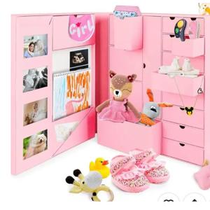 Baby Keepsake Box - Baby Memory Box - Baby Boy Girl Keepsake Box Tins Memory Box Pregnancy Baby Bubbs Storage Box Baby First Year Box Library Baby All-in-One Organizer Pink