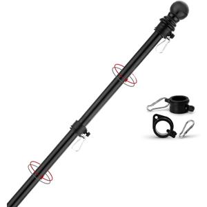 FlagPole,6FT Flagpole Kit for 3 x 5 American Flag-360 Tangle Resistant Technology,Stainless Steel Professional Outdoor Flag Pole for House Truck & Boat Use (Without Bracket,Black) (1pc)