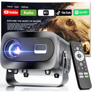 Projector with WiFi and Bluetooth, Electric Focus & Vertical Keystone, 1080P HD 4K Support, Smart Projector with Built-in Streaming Apps, Portable Projector for Outdoor & Home Movie (Gray)