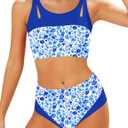 Teen Girls Swimsuits V-Neck Bikini Set Bathing Suits Cross Straps Two Piece Swimwear with Drawstring