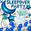 47 Pieces Sleepover Party Decoration Blue Sleepover Birthday Party Balloons Banner Cute Moon Star for Kids Boys Girls Pajamas Slumber Night Out Party Decoration (Black)