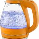 OVENTE Electric Kettle, 1.5L Borosilicate Glass Countertop Water Heater and Boiler for Coffee or Tea, BPA-Free, Auto Shut-Off, Boil-Dry Protection, Removable and Washable Spout Filter, Orange KG83O