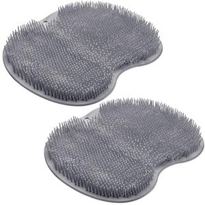 2PACK Shower Foot Scrubber Mat Back Washer Back Exfoliating Bath Wash Pad Wall Mounted Slip Suction Cups Foot Scrubber for Use in Shower Cups Foot Cleaner for Men and Women (Gray)