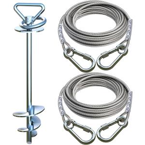 Dog Tie Out Cable and Stake for Camping,with 2x20FT Heavy Duty Cables(up to 200lbs),360°Swivel Dog Run Anchor- No Tangle,Dog Runner for Yard -Ideal for Outdoor Camping