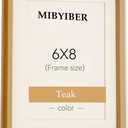 6x8 Picture Frame Wood Natural Solid Teak Photo Frames with 4x6 Mat, Handcrafted Wooden Frame for Tabletop or Wall Mounting Display